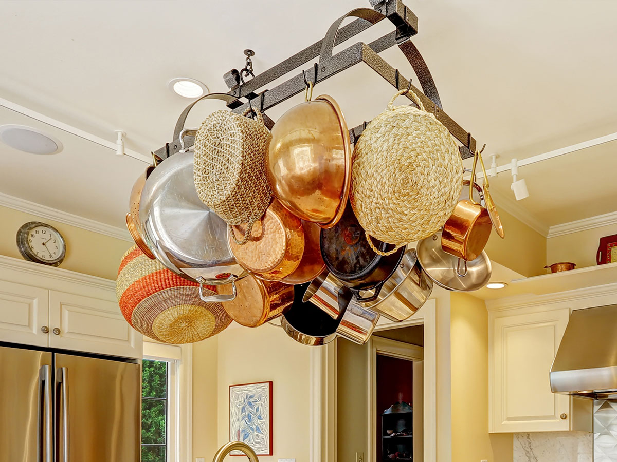 Clean hanging pot rack and polish copper